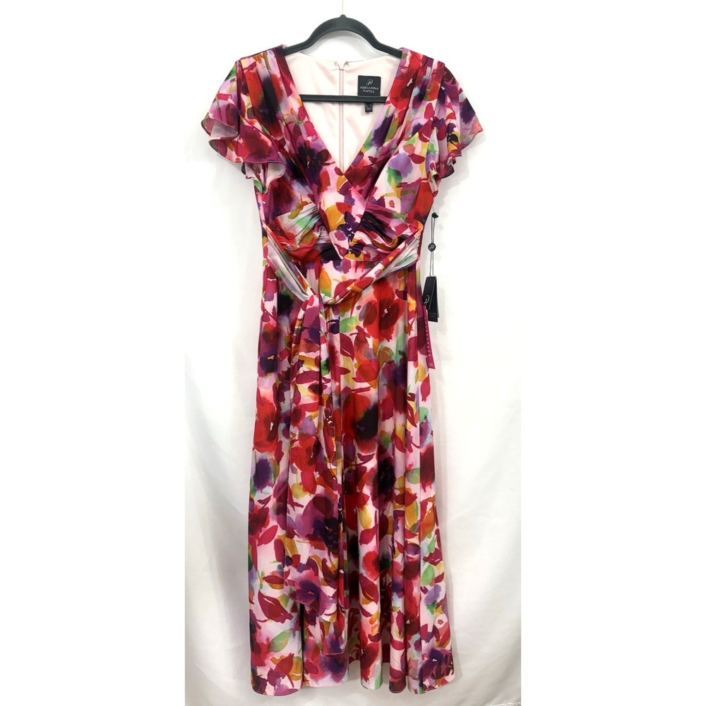 NWT Adrianna Papell Pink Floral Maxi Dress Womens Size 4 Flowy Romantic